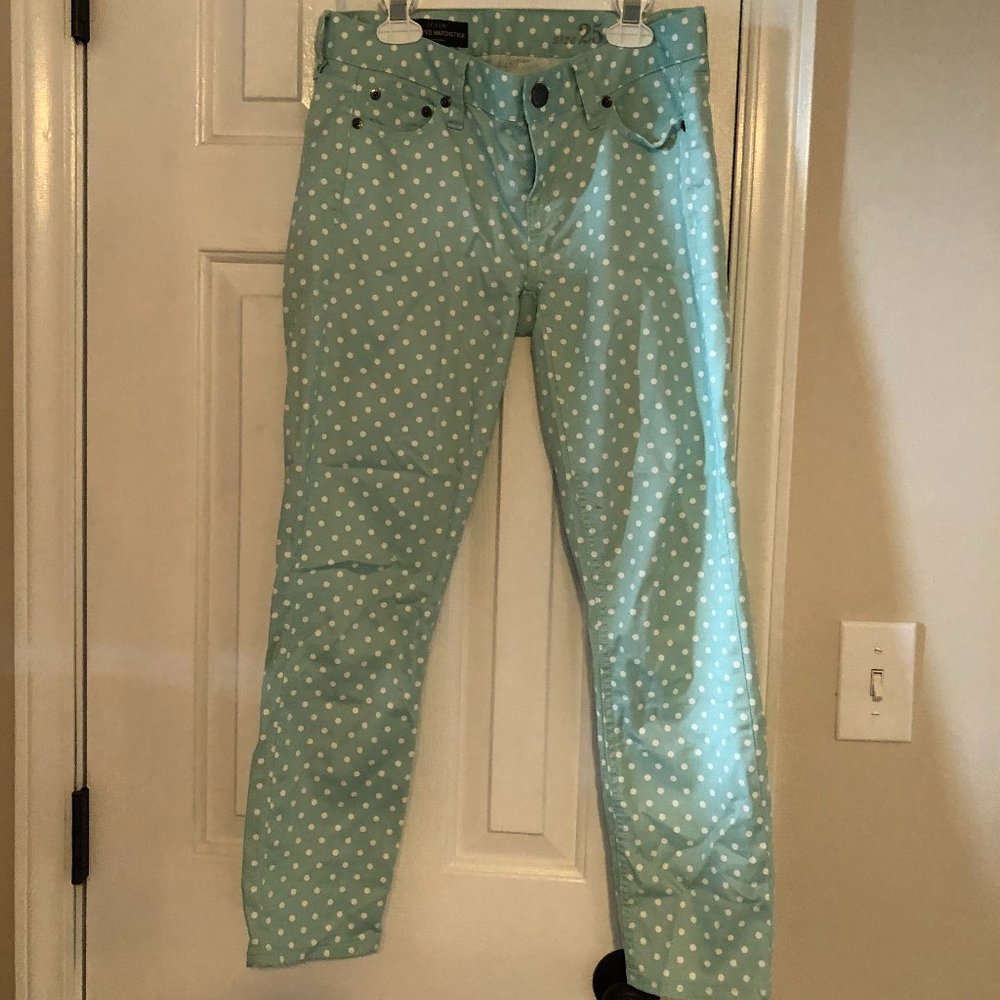 J Crew Light Green Polka Dot pants size 25